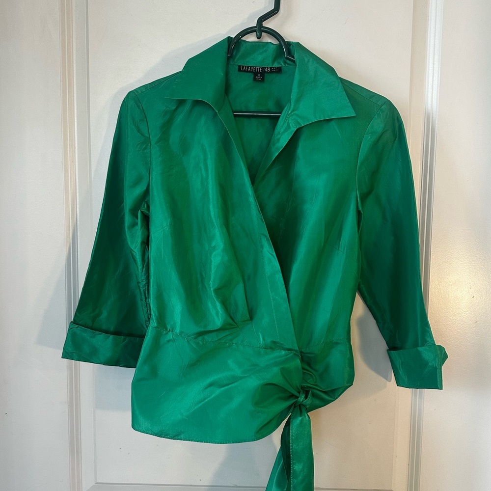 Lafayette 148 New York Emerald Green Wrap Blouse